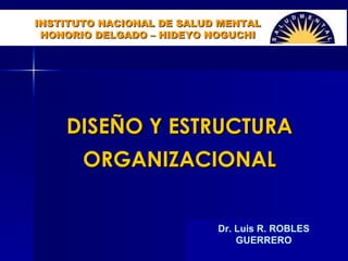 DISEÑO Y ESTRUCTURA ORGANIZACIONAL Dr. Luis R. ROBLES GUERRERO INSTITUTO NACIONAL DE SALUD MENTAL HONORIO DELGADO – HIDEYO NOGUCHI 
