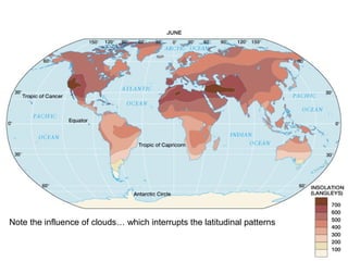 Note the influence of clouds… which interrupts the latitudinal patterns
 