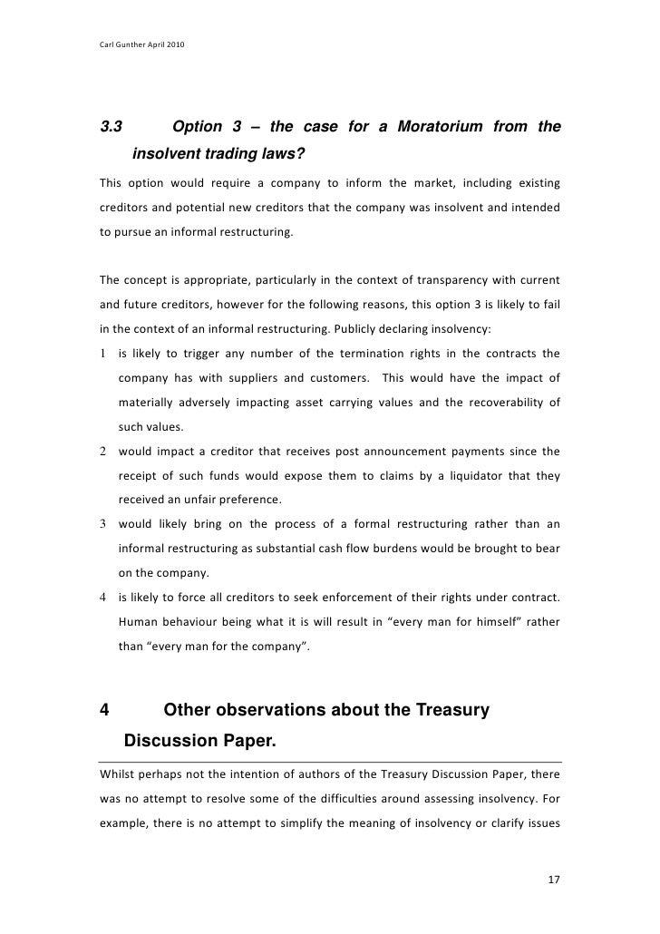 Insolvent trading safe harbour options paper