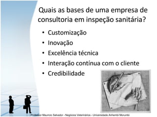 Customização Inovação Excelência técnica Interação contínua com o cliente Credibilidade Quais as bases de uma empresa de consultoria em inspeção sanitária ?   