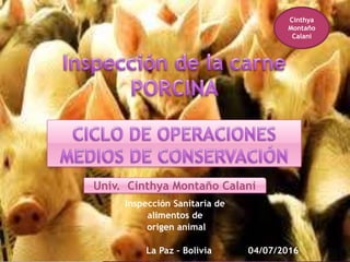 Inspección Sanitaria de
alimentos de
origen animal
La Paz – Bolivia 04/07/2016
Univ. Cinthya Montaño Calani
Cinthya
Montaño
Calani
 
