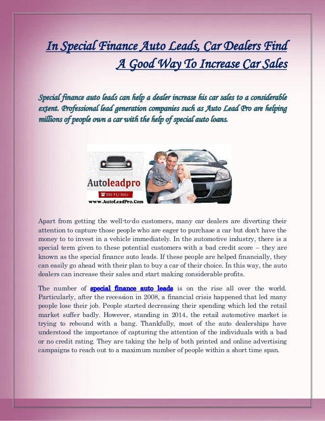 In Special Finance Auto Leads, Car Dealers Find a Good Way to Increas…