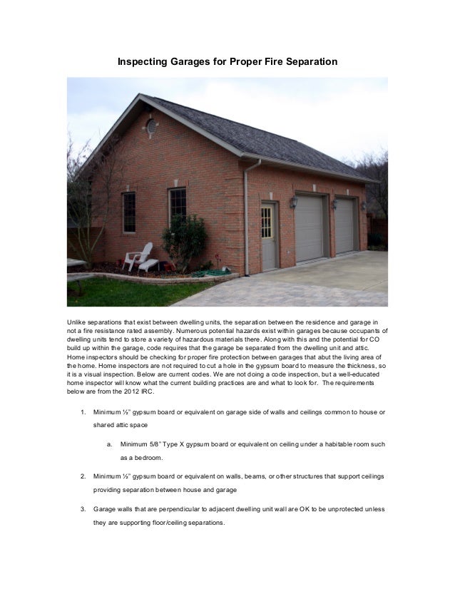 Inspecting garages for proper fire separation