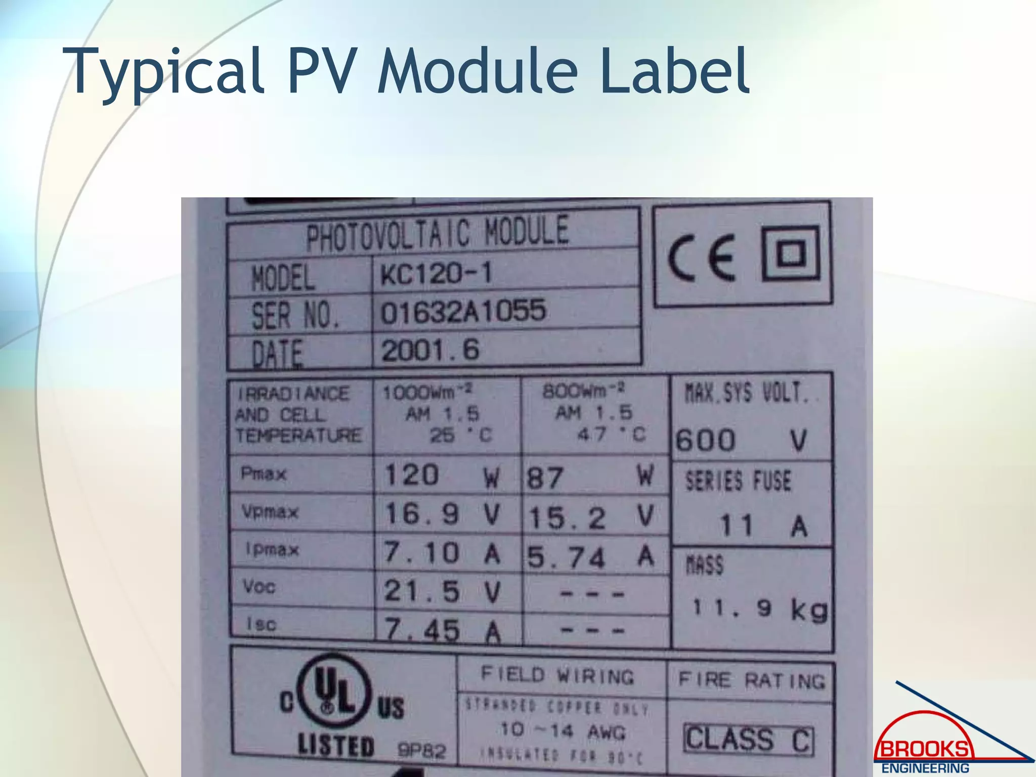 Typical PV Module Label
 