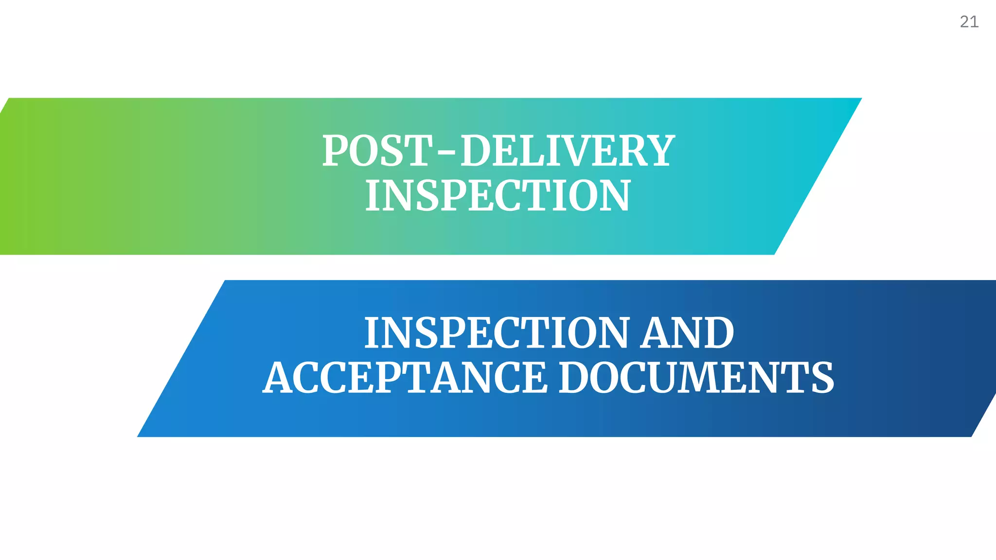 POST-DELIVERY
INSPECTION
INSPECTION AND
ACCEPTANCE DOCUMENTS
21
 