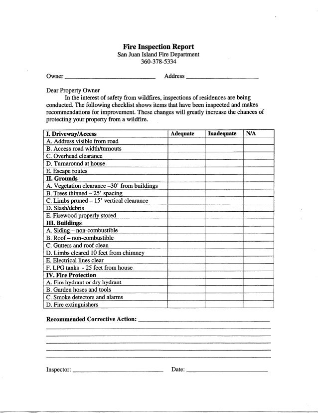 Printable Fire Inspection Checklist Template