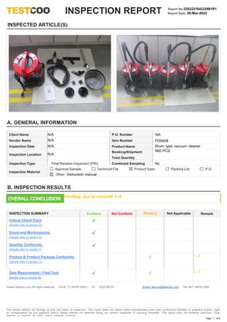Comprehensive Inspection Report for Drum Type Vacuum Cleaner Quality ...