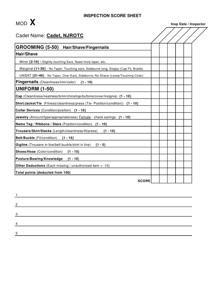inspection sheet