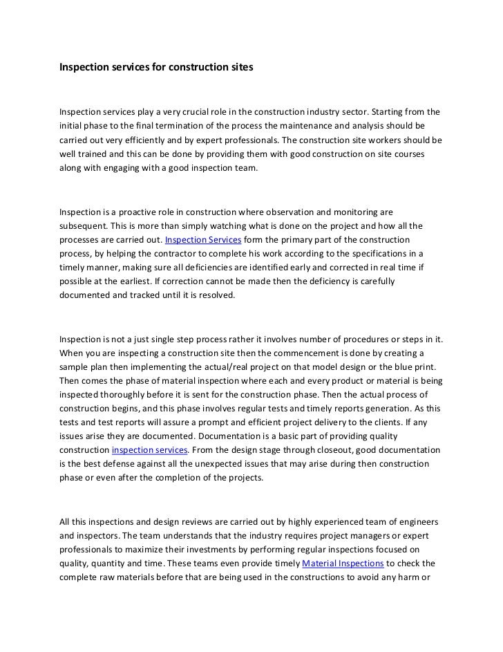 Inspection services for construction sites