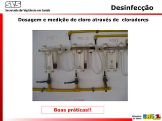 Dosagem e medição de cloro através de cloradores
Desinfecção
Boas práticas!!
 