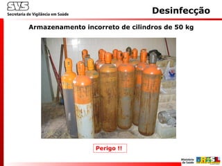 Armazenamento incorreto de cilindros de 50 kg
Desinfecção
Perigo !!
 