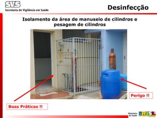 Isolamento da área de manuseio de cilindros e
pesagem de cilindros
Desinfecção
Boas Práticas !!
Perigo !!
 