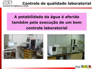 Controle de qualidade laboratorial
A potabilidade da água é aferida
também pela execução de um bom
controle laboratorial
Fonte:DEMAE
 