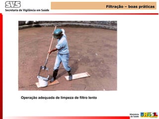 Filtração – boas práticasFiltração – boas práticas
Operação adequada de limpeza de filtro lento
 