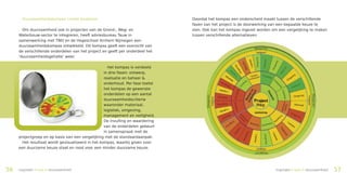 Duurzaamheidskompas civiele projecten                                     Doordat het kompas een onderscheid maakt tussen de verschillende
                                                                                fasen van het project is de doorwerking van een bepaalde keuze te
       Om duurzaamheid ook in projecten van de Grond-, Weg- en                  zien. Ook kan het kompas ingezet worden om een vergelijking te maken
     Waterbouw-sector te integreren, heeft adviesbureau Tauw in                 tussen verschillende alternatieven.
     samenwerking met TNO en de Hogeschool Arnhem Nijmegen een
     duurzaamheidskompas ontwikkeld. Dit kompas geeft een overzicht van
     de verschillende onderdelen van het project en geeft per onderdeel het
     ‘duurzaamheidsgehalte’ weer.

                                                     Het kompas is verdeeld
                                                   in drie fasen: ontwerp,
                                                   realisatie en beheer &
                                                   onderhoud. Per fase toetst
                                                   het kompas de gewenste
                                                   onderdelen op een aantal
                                                   duurzaamheidscriteria
                                                   waaronder materiaal,
                                                   logistiek, omgeving,
                                                   management en veiligheid.
                                                   De invulling en waardering
                                                   van de onderdelen gebeurt
                                                   in samenspraak met de
     projectgroep en op basis van een vergelijking met de standaardaanpak.
       Het resultaat wordt gevisualiseerd in het kompas, waarbij groen voor
     een duurzame keuze staat en rood voor een minder duurzame keuze.




56   inspiratieboekduurzaamheid                                                                                         inspiratieboekduurzaamheid   57
 