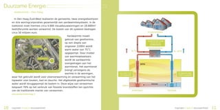 Duurzame Energie
       Aardwarmte – Den Haag

       In Den Haag Zuid-West realiseren de gemeente, twee energiebedrijven
     en drie woningcorporaties gezamenlijk een aardwarmtesysteem. In de
     toekomst moet hiermee circa 4.000 nieuwbouwwoningen en 20.000m2
     bedrijfsruimte worden verwarmd. De kosten van dit systeem bedragen
     circa 50 miljoen euro.
                                                   Aardwarmte maakt
                                                 gebruik van geothermie,
                                                 op een diepte van
                                                 ongeveer 2200m wordt
                                                 warm water van 75˚C
                                                 opgepompt. Door middel
                                                 van warmtewisselaars
                                                 wordt de aardwarmte
                                                 overgedragen aan het
                                                 warmtenet. Het warmtenet
                                                 brengt vervolgens de
                                                 warmte in de woningen,
     waar het gebruikt wordt voor vloerverwarming en verwarming van het
     tapwater voor keuken, bad en douche. Het afgekoelde geothermische
     water wordt teruggepompt de bodem in. Deze wijze van verwarmen
     bespaart 70% op het verbruik van fossiele brandstoffen ten opzichte
     van de traditionele manier van verwarmen.
     www.aardwarmtedenhaag.nl




10   inspiratieboekduurzaamheid                                            inspiratieboekduurzaamheid   11
 