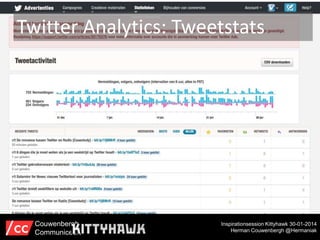 Twitter Analytics: Tweetstats

Couwenbergh
Communiceert

Inspirationsession Kittyhawk 30-01-2014
Herman Couwenbergh @Hermaniak

 