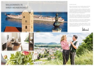 Ihre
Willkommen in
ihrer weinbergwelt
Liebe Gäste und Freunde!
Rund um unser Hotel blüht es nicht nur traumhaft, sondern auch die Früh-
lingsfeste sowie das Angebot an Freizeit- und Sportaktivitäten sprießen.
Die Tour de Vin in Krems mit Ihren 23 Winzern der Österreichischen Traditions-
weingüter lädt ein zum Verkostungsreigen auf ihren Weingütern. Genießen Sie
unvergessliche Aussichtspunkte und wandern Sie zu Fuß oder per Rad durch
Weinrieden, Marillengärten und natürliche Buchenmischwälder. Eine Rück-
fahrt mit dem Donauschiff rundet den Ausflug perfekt ab.
Genuss, Wohlfühlen und Gastlichkeit stehen bei uns im Steigenberger
Hotel and Spa an erster Stelle. Geschmackvoll eingerichtet und mit einem
unvergleichlichen Ausblick auf die 1000 Jahre alte Kremser Altstadt, bieten
Ihnen alle Zimmer und Suiten außerordentlichen und modernen Komfort.
Darüber hinaus überzeugen wir mit einer Vielzahl an Wohlfühlangeboten.
Erleben Sie regionale Kulinarik auf höchstem Niveau, genießen Sie Wein aus
der Wachau, sowie einzigartige Fitness- und Gesundheitstreatments.
Lassen Sie Ihren Aufenthalt mit unseren exklusiven Paketen zu einem
unvergesslichen Erlebnis werden. Gerne stellen wir Ihnen auch Ihr ganz
persönliches Erholungsprogramm zusammen. Lassen Sie sich inspirieren und
erleben Sie Wohlfühlen wie noch nie!
©Foto:DonauNiederösterreich/GregorSemrad
 