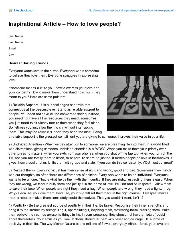 Inspirational article how to love people life school pune