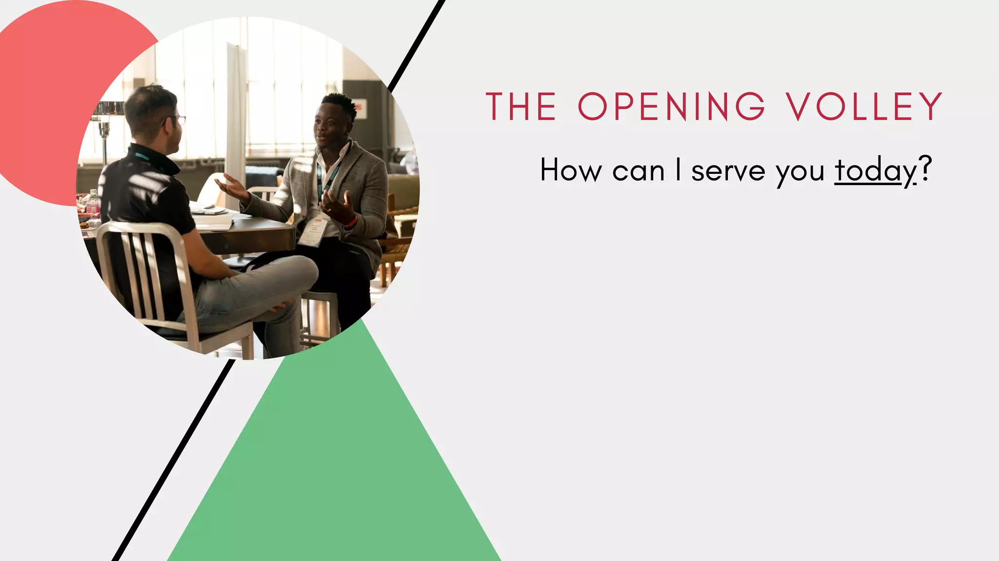 T H E O P E N I N G V O L L E Y
How can I serve you today?
 