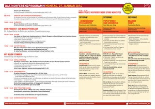 Das KONFERENZPROGRAMM Montag, 27. Januar 2014 
Vorsitz und Moderation:
Bert Martin Ohnemüller, Geschäftsführer, neuromerchandising group GmbH  Co. KG
Ab 09:00	

14:00 – 15:30	

Marktplatz inspirierender Store-Konzepte

Anreise und Icebreaker Breakfast
Die Teilnehmer, Referenten und Partner werden zur Einstimmung auf die Konferenzmit Kaffee, Tee und Frühstücks-Snacks in entspannter
Atmosphäre empfangen,fotografiert und auf einer Pinnwand mit ihren Visitenkarten vorgestellt. Networking leicht gemacht!

10:00 – 10:20	 Plädoyer
Neues Handeln durch neues Denken
Bert Martin Ohnemüller, Geschäftsführer, neuromerchandising group GmbH  Co. KG

Drei
parallele
Sessions zur
Auswahl

Session 1

Session 2

Session 3

„Merkwürdige“
POS-Konzepte

Pop up Store
und Showroom

Branded
ShopS

Emotionen und Erlebnisse

Die Verkaufsfläche als Bühne der perfekten Produktinszenierung
10:20 – 10:50	 Studie
Von Retail zu Wetail: wie Handelsmarken in Zukunft Shopper zu Geschäftspartnern machen können
•	 Vom Warenverkauf hin zum einzigartigen Einkaufserlebnis
•	 Über die neue Generation an Käufern
•	 Wie Marken sich behaupten und Käufer für sich begeistern können
Alessandro Panella, Chief Strategy Officer, Grey Düsseldorf
10:50 – 11:20	Out of the Box
Wie das evolutionäre Erbe unsere Kaufentscheidungen bestimmt –
Multisensorik, Superreize und der Evofilter am POS
Dr. Sabine Paul, Molekular- und Evolutionsbiologin / Leitung, PaläoPower-Institut

Mit allen 5 SinneN

Inszenierung und Begeisterung am Point of Sale
11:20 – 11:40	 Impulsvortrag
Vom Hype zur Realität – Was die Neurowissenschaften für den Handel leisten können
•	 Was kann der Handel aus den Resultaten der Neurowissenschaften lernen?
•	 Erkenntnisse der Neurowissenschaften umgesetzt am Point of Sale
•	 Kundenverhalten am Point of Sale
Achim Fringes, Mitgründer, neuromerchandising group GmbH  Co. KG
11:40 – 12:10	 Praxisbeispiel
Draußen zuhause: Shoppingquartiere für die Sinne
•	 Die Gestaltung von Shoppingquartieren als ganzheitliche Erlebnisräume, multisensorisches Zusammenwirken von Mall-Interior
mit der Inszenierung der Marken und Stores
•	 Einsatz und Zusammenspiel von Sound- und Duftkonzepten, von haptischen und visuellen Erlebnissen am Beispiel der Highlightfassaden
•	 Food Experience – eine neue Art von „Homing“
•	 Neue Strategien für die Mieterkoordination – aktive und frühzeitige Einbindung der Mieter in die Gestaltung des Quartier-Erlebnisraums
Martina Fecke, Leitung Innenarchitektur, mfi Management für Immobilien AG
Markus Kratz, Geschäftsführer, kplus konzept GmbH

Faszination Marke

Moderation: Bert Martin Ohnemüller,
Geschäftsführer, neuromerchandising group
Gmbh  Co. KG

Vom Produkt- zum Konzeptverkauf

Vom Web zum Shop

Moderation: Oliver Golz,
Geschäftsführer,
east end communication GmbH

Moderation: Marcel von dem Berge,
Brand Consultant,
Sasserath Munzinger Plus GmbH

•	Weshalb Inszenierung und erlebnisreiche
Gestaltung von Handelsstätten immer
wichtiger werden
•	Wie Sinne vielfältig angesprochen werden
und Emotionen wecken
•	Wie durch Themenwelten shoppen bequemer
wird

•	Warum Pure Player und innovative Händler die
Ladenfläche zum Anschauen und Ausprobieren
entdecken
•	Wie online und offline-Welten zum perfekten
Markenerlebnis verschmelzen
•	Wie Produktinszenierung auf kleinem Raum
funktioniert
•	Wie Shops mit dem Trend Event-Popup erst
emotionalisieren und dann verkaufen

•	Wie sich Marken am POS faszinierend und
erfolgreich inszenieren
•	Warum Markenshops – offline und online –
an Bedeutung gewinnen
•	Kontaktpunkte zwischen Markenerlebnis und
Shopping Experience

Impulsvortrag
Handels-  Verkaufsförderung
aktuell: Wie Ihr Laden zur Marke
und Ihr Kunde zum Fan wird
Wolfgang Gruschwitz, Geschäftsführer,
GRUSCHWITZ GmbH

Impulsvortrag
POP UP 2.0 – Raum für Brand
Experience, Sales  Stories
•	Pop Up Store – Spielerei von Marken oder
tatsächliches Absatztool
•	Einblick in Entwicklung, Status Quo und neuste
Trends in der Pop Up Kultur
•	Unterschiedliche Zielsetzungen internationaler
Best Cases
Oliver Golz, Geschäftsführer, east end
communication GmbH

Impulsvortrag
Branded Shopping Experiences
– Wie Marken am POS erlebbar
werden
Anita Lotterschmid, Senior Brand Consultant,
Sasserath Munzinger Plus GmbH

Im Gespräch
Satoshi Kataoka, Gründer und CEO, @aroma
GmbH, über die Tradition der gesundheitsfördernden Raumbeduftung in Japan und den
Einsatz am Point of Sale
Albrecht Metter, Geschäftsführer, ameria
GmbH, über „New Art of Shopping“ und wie interaktive Schaufenster den Handel der Zukunft
verändern (in Abstimmung)

12:10 – 12:40	 Best Practice Handel
Anreize für alle Sinne – Mittel zum Leben, liebevoll und frisch
Karsten Nüsken, Geschäftsführer, Rewe Nüsken (Thema in Abstimmung)

Im Gespräch
Benjamin Esser, Gründer und CEO, Urbanara
GmbH, der Online-Marke für hochwertige
Wohntextilien und Accessoires über die Haptik im
Internet und den Showroom als Markenerlebnis
Elke von Borcke, Marketing Director, DaWanda
GmbH über den Schritt von online zu offline
von Europas größtem Online-Marktplatz für
handgemachte Produkte
Katharina de Biasi, Operations Managerin, Coffee
Circle – Circle Products GmbH über die Erfahrungen
eines Coffee Pop up Stores und die Rolle als Pioniere
einer neuen Art des Handels von Kaffee

Im Anschluss stellen sich die Referenten den Fragen der Teilnehmer.

Im Gespräch
Madlen Sandner, Leitung Miele Gallery
Berlin, Miele  Cie. KG, über die strategische
Ausrichtung und Konzeption der Miele Galleries
sowie den exklusiven Showroom als Verbindung
zum Fachhandel
Sheila Rietscher, Marketingleiterin, KAHLA/
Thüringen Porzellan GmbH über den multisensorischen Markenauftritt am Point of Brand und
weshalb der Store in Berliner Friedrichstraße
mehr als ein Flagship Store ist
Ramin Goo, Gründer und Geschäftsführer,
Kochhaus GmbH, über die Erfolgsgeschichte
des weltweit ersten begehbaren Rezeptbuchs
und warum man im Lebensmitteleinzelhandel,
gerade wenn man einige Regeln auf den Kopf
stellt, Erfolg haben kann

13:00 – 14:00	Kommunikative Mittagspause

www.inspirato.de/retail-revolution

www.facebook.com/inspirato.konferenzen

http://twitter.com/inspirato_de

 