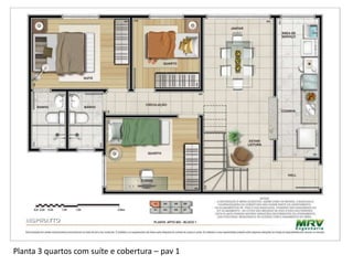Planta 3 quartos com suíte e cobertura – pav 1
 
