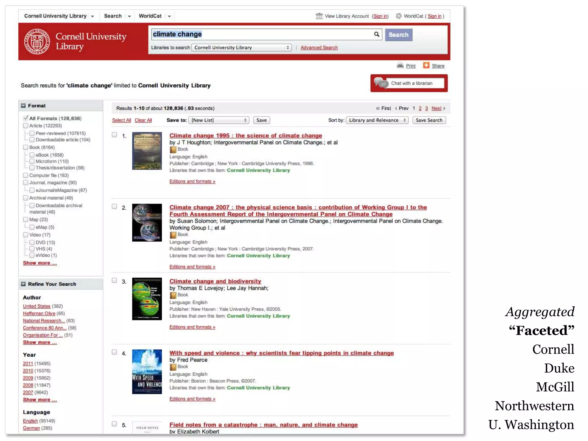 35

Aggregated
“Faceted”
Cornell
Duke
McGill
Northwestern
U. Washington

 