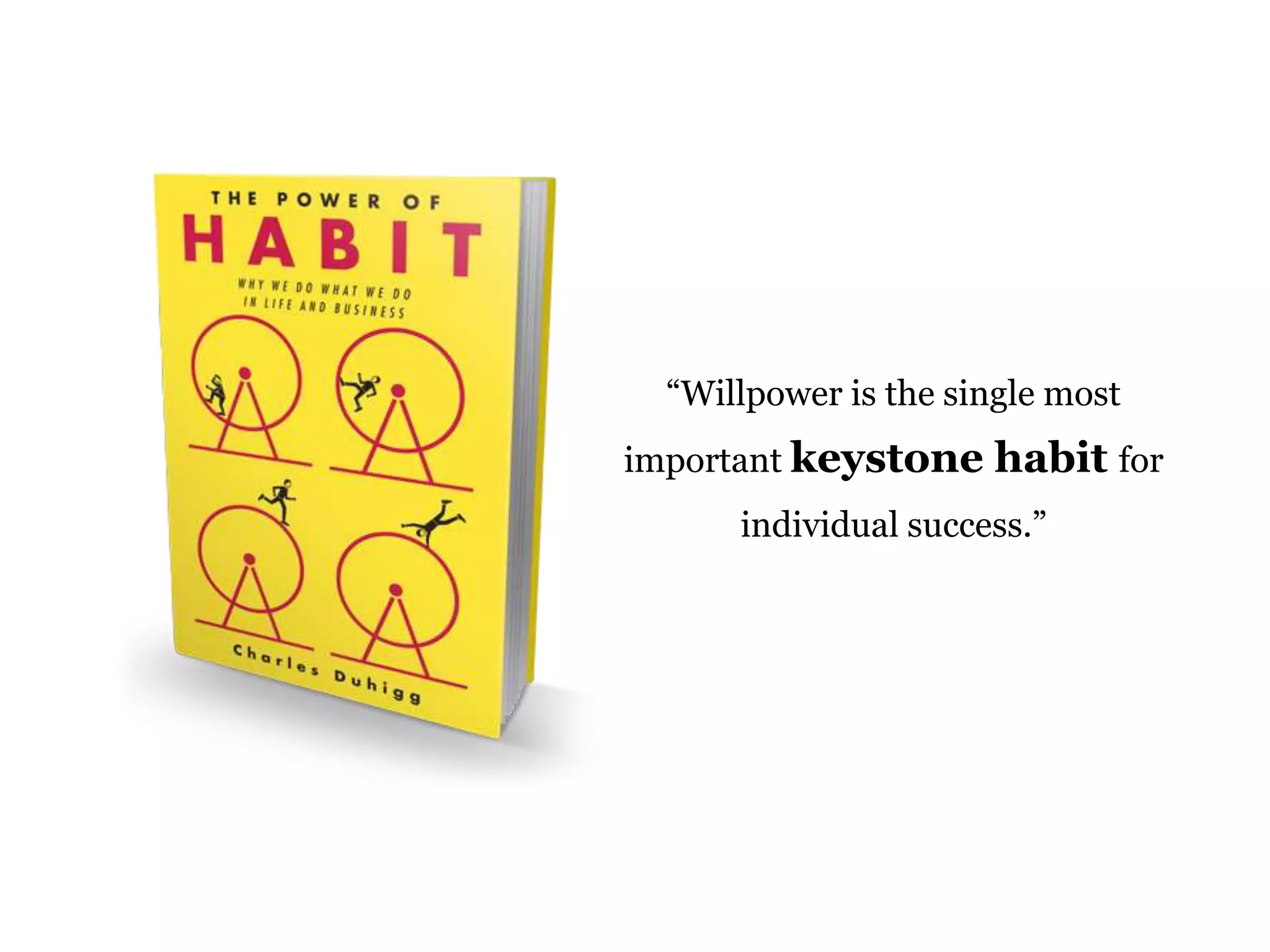 “Willpower is the single most
important keystone habit for
individual success.”

56

 