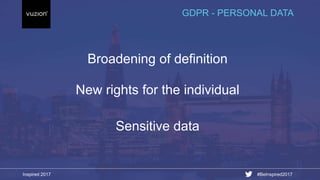 Inspired 2017 #BeInspired2017
Broadening of definition
New rights for the individual
Sensitive data
GDPR - PERSONAL DATA
 