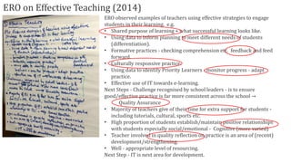 ERO observed examples of teachers using effective strategies to engage
students in their learning. e.g.
• Shared purpose o...