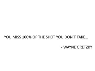 YOU MISS 100% OF THE SHOT YOU DON’T TAKE… 						- WAYNE GRETZKY 
