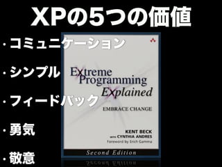 • コミュニケーション
• シンプルさ
• フィードバック
• 勇気
• 敬意
XPの5つの価値
 