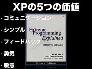 • コミュニケーション
• シンプルさ
• フィードバック
• 勇気
• 敬意
XPの5つの価値
 