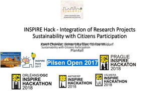 INSPIRE Hack - Integration of Research Projects
Sustainability with Citizens Participation
Karel Charvat, Bente Lilja Bye, Tomas Mildorf
Plan4all
Inspire Hackathon - Integration of Research Projects
Sustainability with Citizens Participation
 