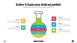 01
02
03
04
05
Tube 02
Loem ipsum dolor satan
panam cnsectetur adiscing
elit
Tube 01
Loem ipsum dolor satan
panam cnsectetur adiscing
elit
Tube 03
Loem ipsum dolor satan
panam cnsectetur adiscing
elit
Tube 04
Loem ipsum dolor satan
panam cnsectetur adiscing
elit
Tube 05
Loem ipsum dolor satan
panam cnsectetur adiscing
elit
Tube Diagram Infographic
Everything should be made as simple as possible.
9
1
Inspire
Presentation
 