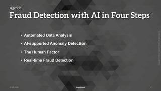 Copyright
©
2022
by
Inspirient
GmbH.
All
rights
reserved.
Agenda
Fraud Detection with AI in Four Steps
• Automated Data Analysis
• AI-supported Anomaly Detection
• The Human Factor
• Real-time Fraud Detection
31.05.2022 2
 