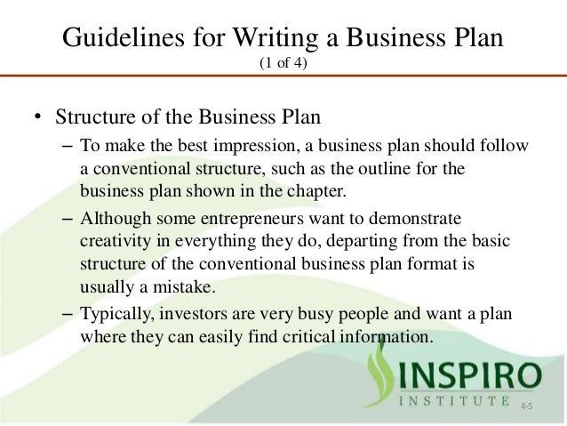 Guidelines for a business plan