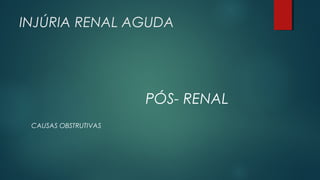 INJÚRIA RENAL AGUDA
PÓS- RENAL
CAUSAS OBSTRUTIVAS
 