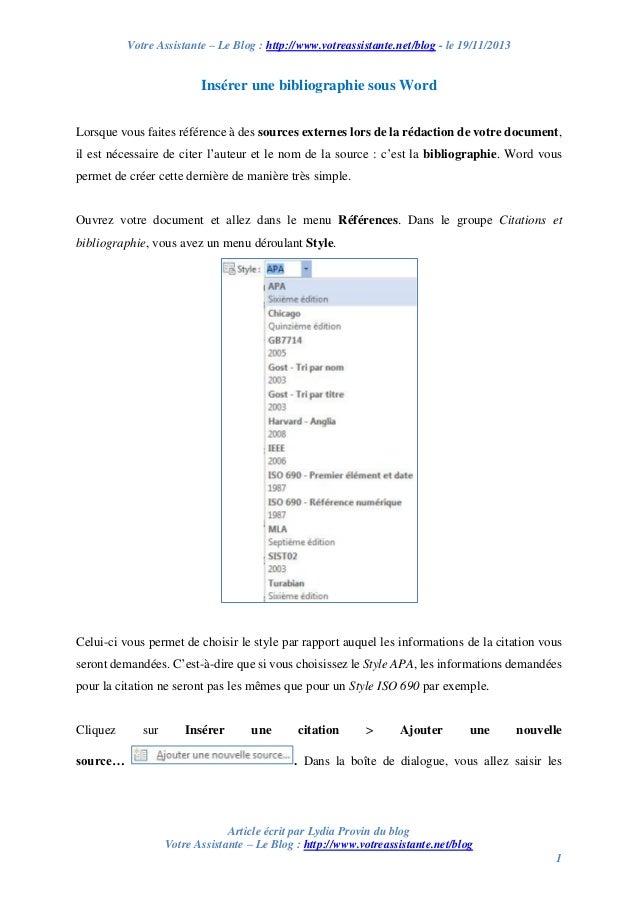 Insérer une bibliographie sous Word