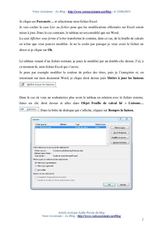 Insérer Un Tableau Excel Dans Un Document Word