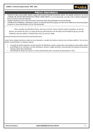 CARGO 1: Técnico do Seguro Social - INSS - 2012




SIMULADO NACIONAL II                          www.beabadoconcurso.com.br   - 11 -
 
