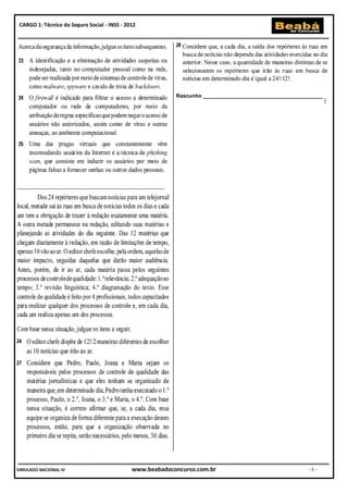 CARGO 1: Técnico do Seguro Social - INSS - 2012




                                                           Rascunho _________________________________________




______________________________________________




SIMULADO NACIONAL IV                          www.beabadoconcurso.com.br                               -4-
 