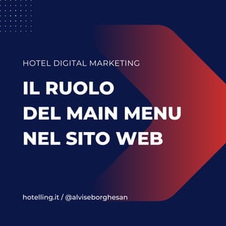 IL RUOLO
DEL MAIN MENU
NEL SITO WEB
HOTEL DIGITAL MARKETING
hotelling.it / @alviseborghesan
 