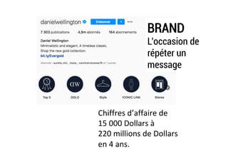 BRAND
L’occasion de
répéter un
message
Chiffres	d’affaire	de		
15	000	Dollars	à		
220	millions	de	Dollars		
en	4	ans.	
 