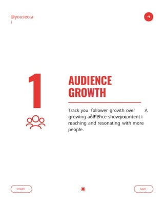 @youseo.a
i
SHARE SAVE
Track follower growth over
time.
growing audience shows content i
reaching and resonating with more
people.
