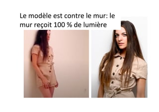 Le	modèle	est	contre	le	mur:	le	
mur	reçoit	100	%	de	lumière	
 