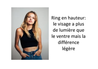 Ring	en	hauteur:	
le	visage	a	plus	
de	lumière	que	
le	ventre	mais	la	
différence	
légère	
 