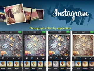 Photographs	
 ﬁlter	
 by	
 applica2on	
 	
 

 