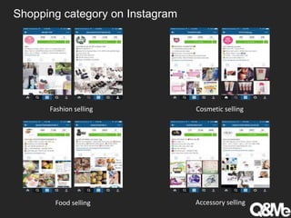 Shopping category on Instagram
Fashion selling Cosmetic selling
Food selling Accessory selling
 