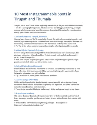 10 Most Instagrammable Spots in Tirupati and Tirumala | PDF